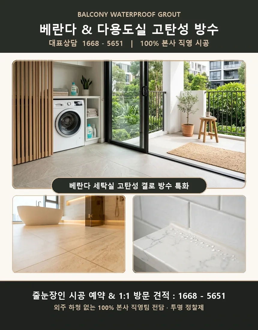 발코니 세탁실 바닥 결로방어 탄성폴리우레아 줄눈 줄눈장인 전문 시공 카드